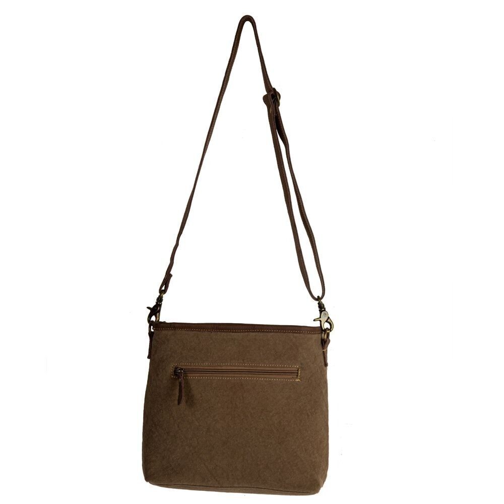 Myra Bag Handmade Patchwork Shoulder Bag Upcycled Canvas & Cowhide Leather - Picture 6 of 15